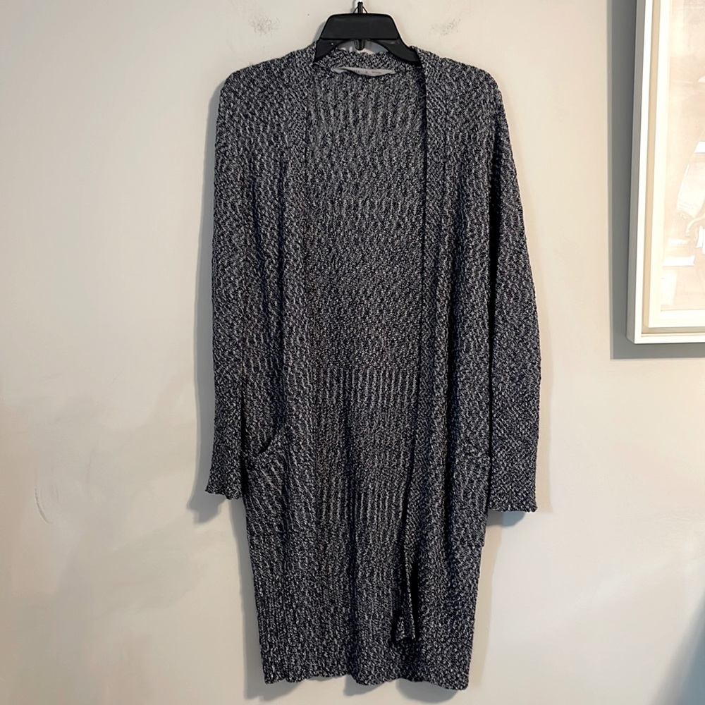 Athleta blue and white open front long cardigan size medium